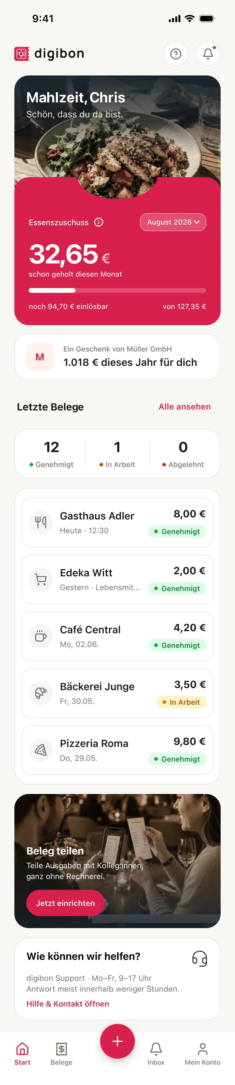 digibon App Status und Belege
